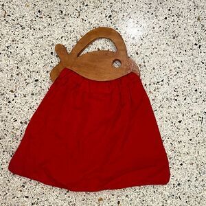 Wooden handle fish sardine purse red cloth vintage homemade